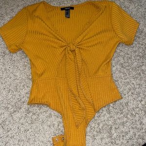 Forever 21 Tie Front Mustard Bodysuit (M)